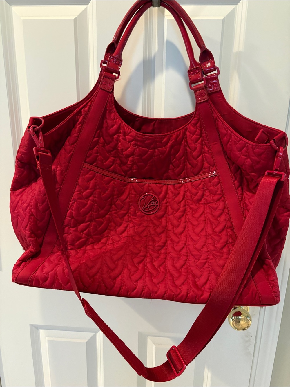 Vera Bradley Vibrant Red Quilted Tote with Crossbody Strap
